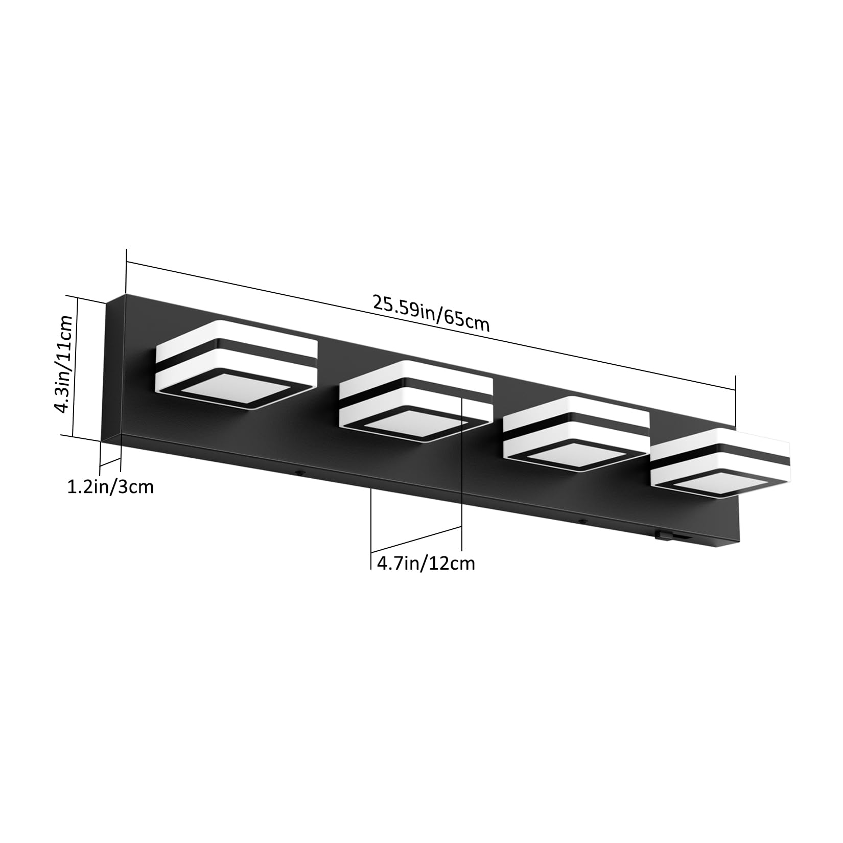 Ralbay 5 Color Temperature Dimmable Black Vanity Lights For Bathroom 4 Lights Acrylic Modern Led Matte Black Bathroom Vanity Lighting Fixtures