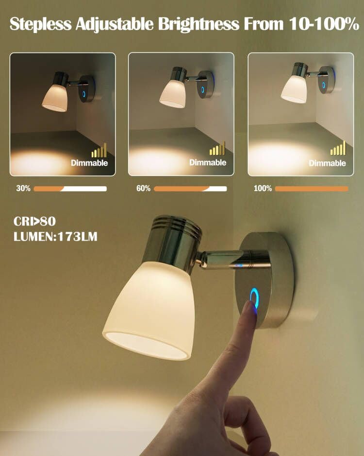 THALASSA 12V LED Boat Reading Light - Polished Metal Wall Sconce with Touch Dimmer for RV, Caravan, Camper Van Indoor Lighting
