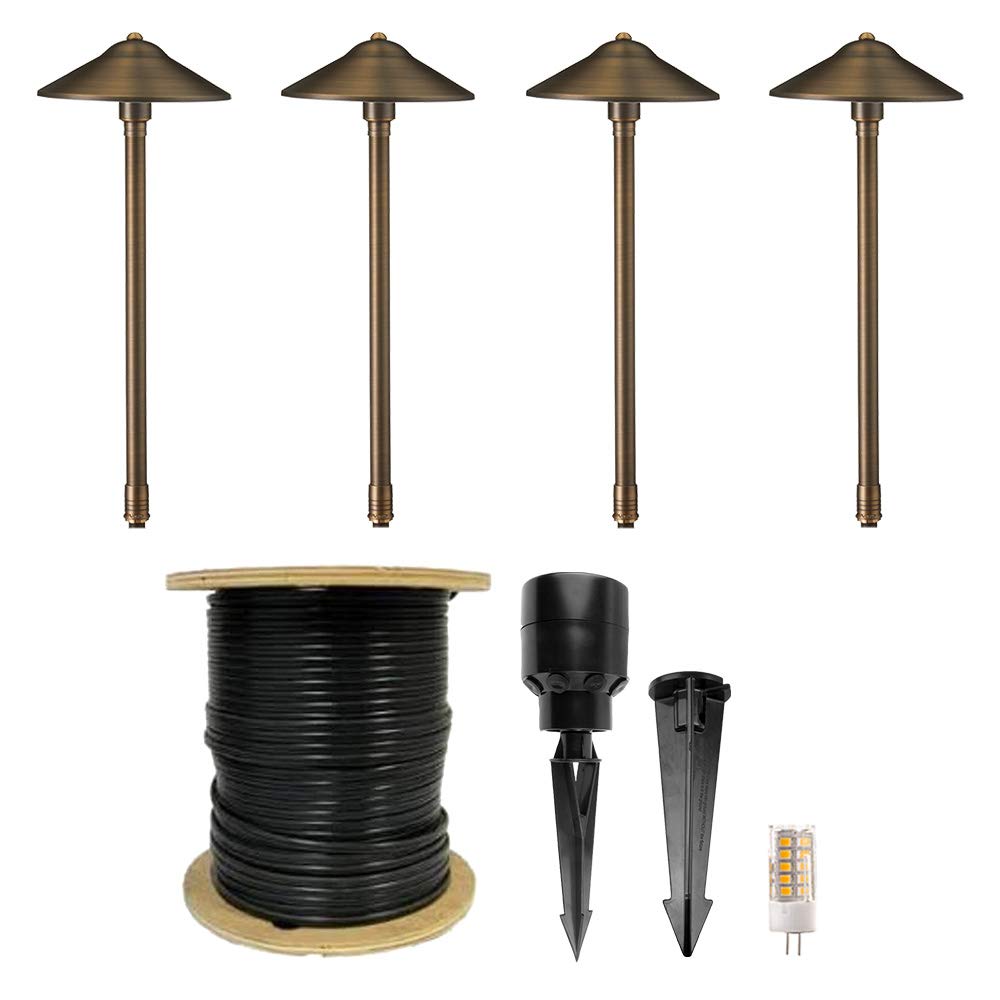 VOLT 12V Brass Max Spread LED Outdoor Path Light 4-Pack Expansion Kit (Bronze) for Low Voltage Landscape Lighting on Outdoor Pat