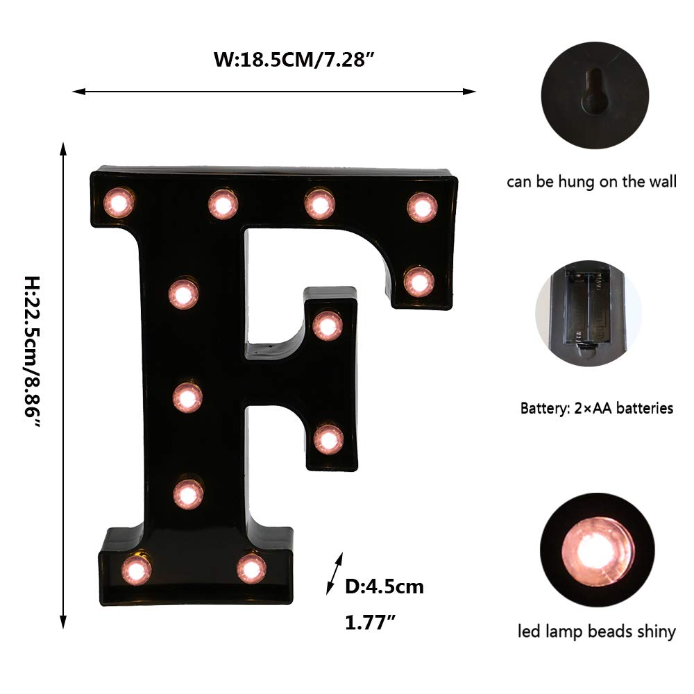 Oycbuzo Light Up Black Alphabet Letter F - Led Marquee Sign For Home Bar & Party Decoration