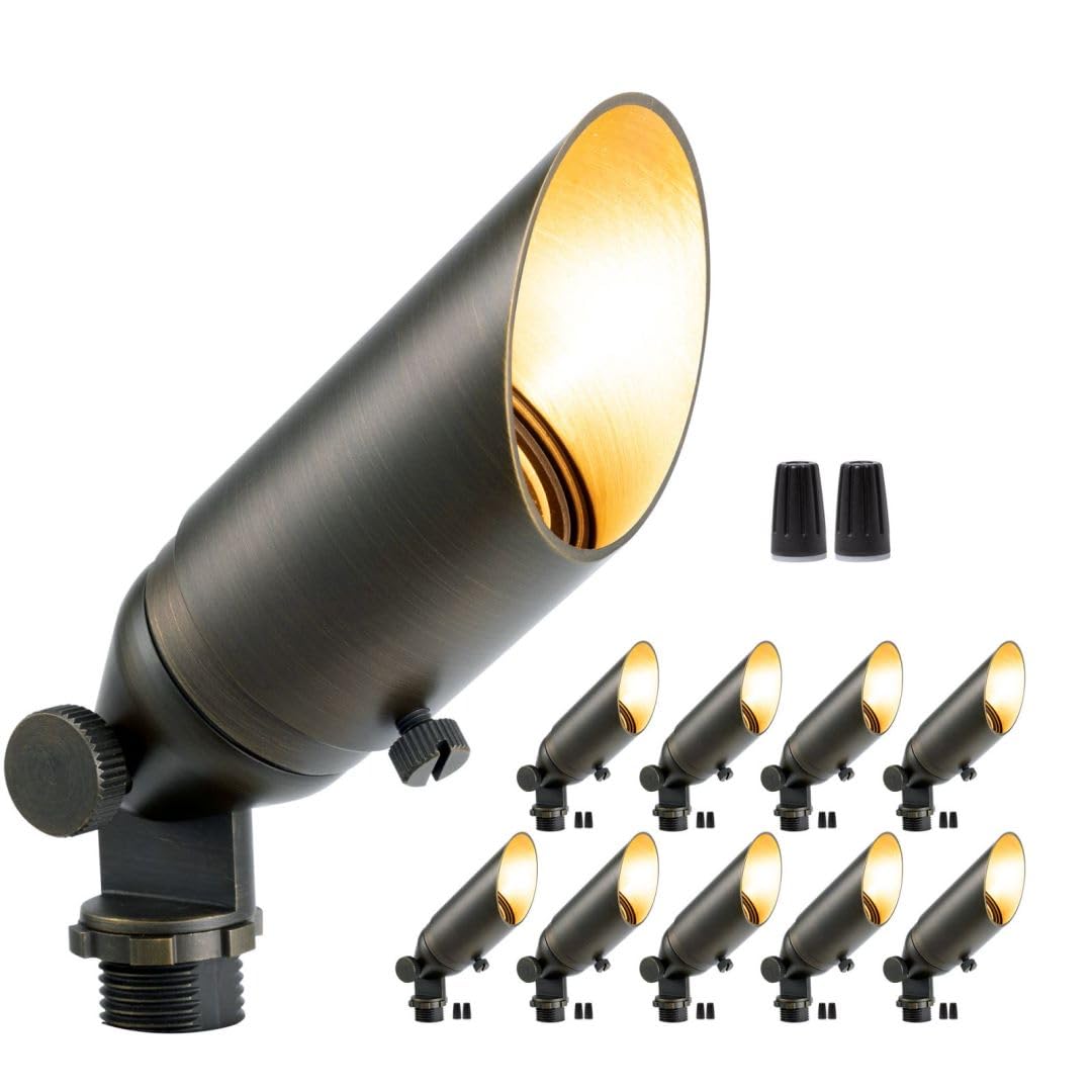 Gardenreet 12V Spotlight Low Voltage - Low Lumen LED Outdoor Light Fixture, Hardwired Brass Landscape Lights Weather Proof, Bron