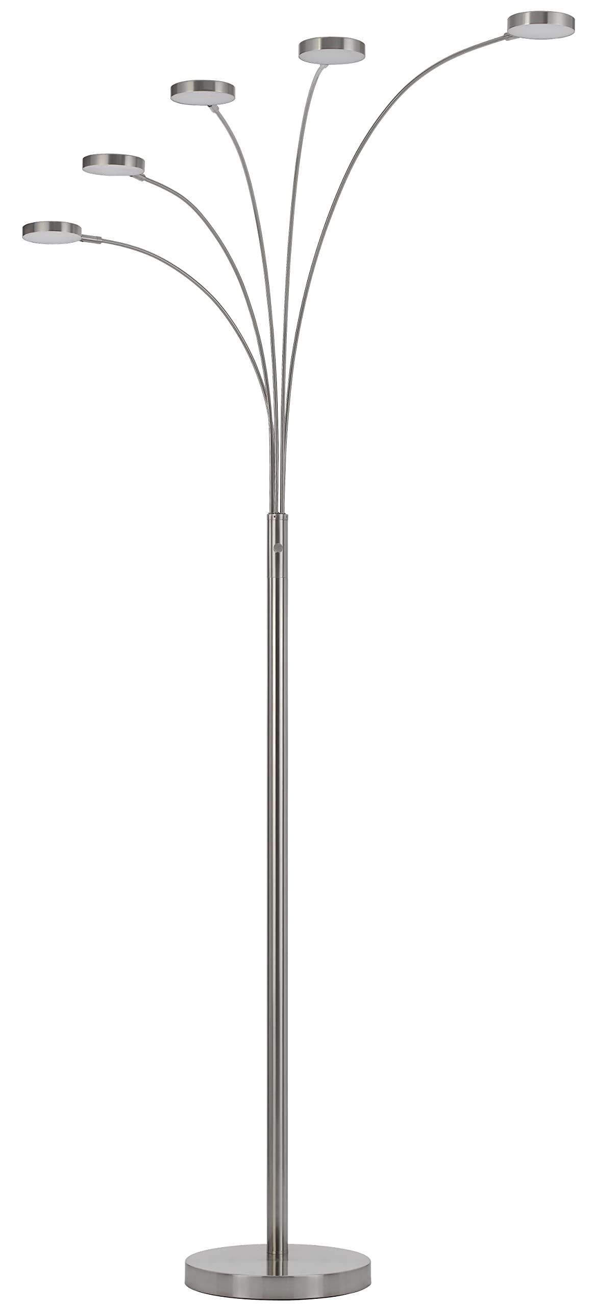 Cal Lighting BO-3121FL-5L-BS Malibu Modern Metal Arc Floor Lamp with 5 8W Integrated LED, 5 Arms for Living Room, 82 Inches Tall, Brushed Metal