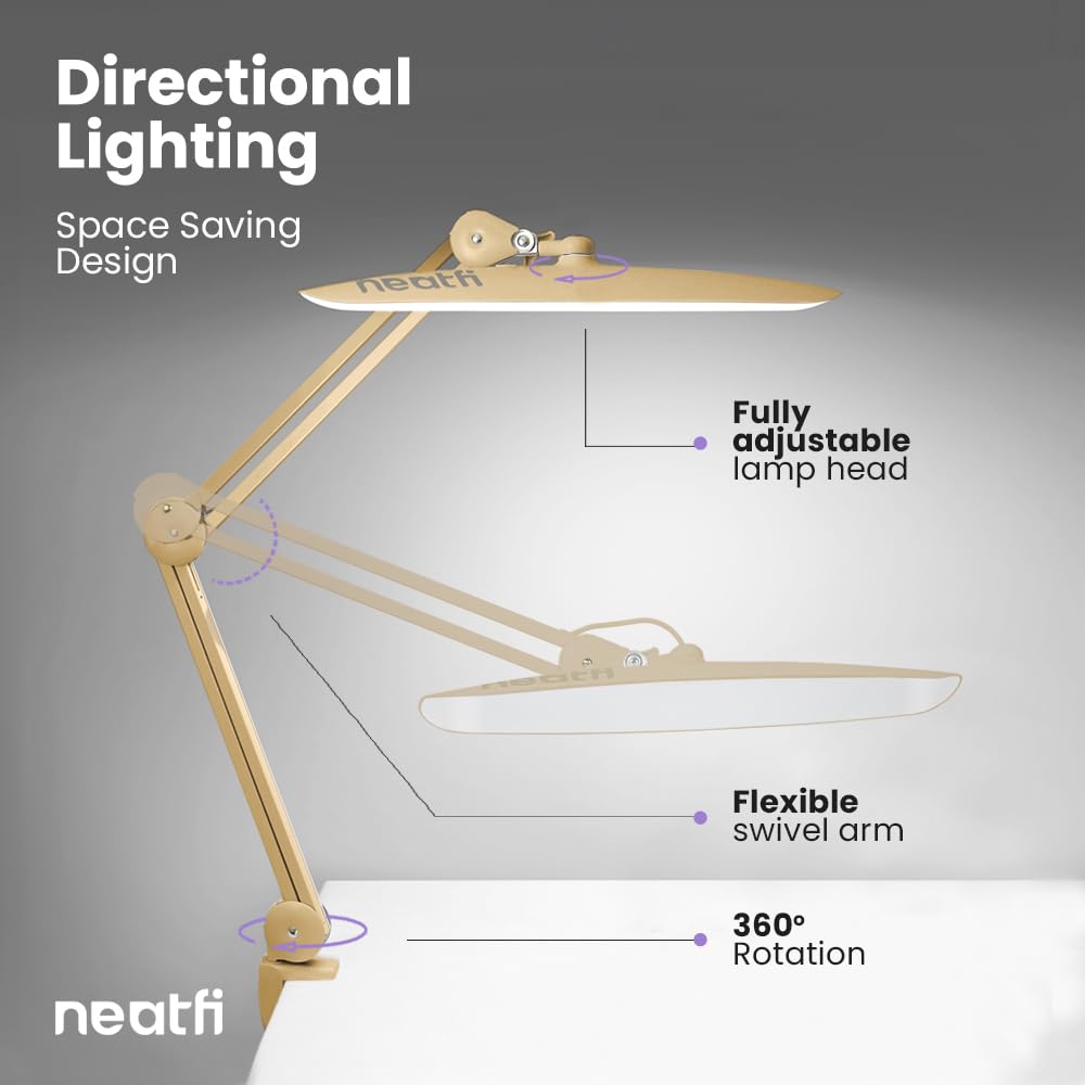 Neatfi XL LED Task Lamp - 2200 Lumens, 24W, Dimmable, 20" Wide, Rose Gold, Model 9501LED, Ideal for Home & Office
