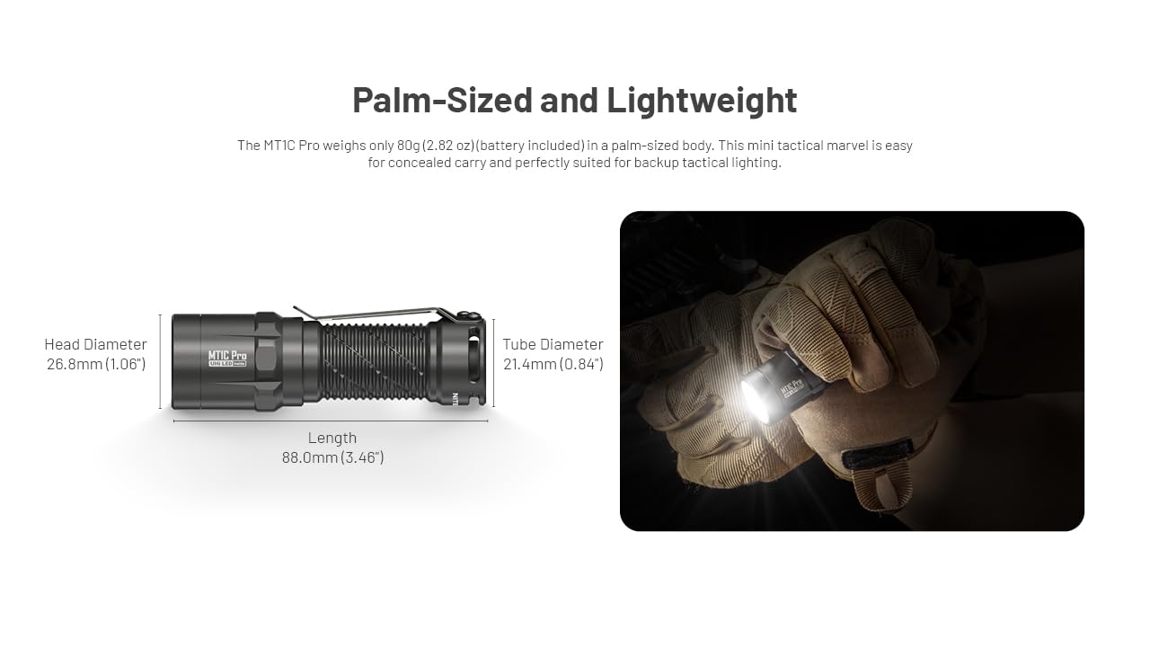 Nitecore Mt1C Pro Edc Flashlight, 1000 Lumen Usb-C Rechargeable Battery Small Compact Bright Designed For Everyday Carry