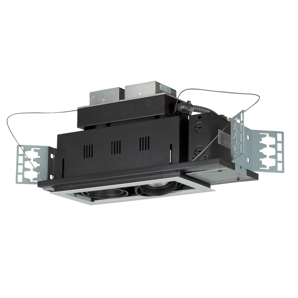 Jesco Lighting MGMH2020-2ESB Modulinear Directional Lighting for New Construction, Double Gimbal Metal Halide 20W PAR20 2-Light Linear, Black Interior with Silver Trim