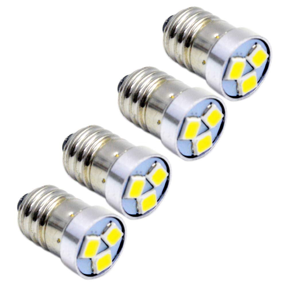Ruiandsion 4Pcs 3V 6V 12V E10 Led Bulb 3030 3Smd White Led Replacement Bulb Upgrade For Flashlights Torch Light,Negative Earth (