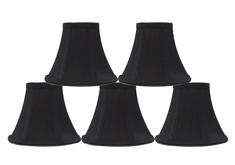 Urbanest Set Of 5 Black Silk Bell Chandelier Lamp Shade, 3-Inch By 6-Inch By 5-Inch, Clip-On