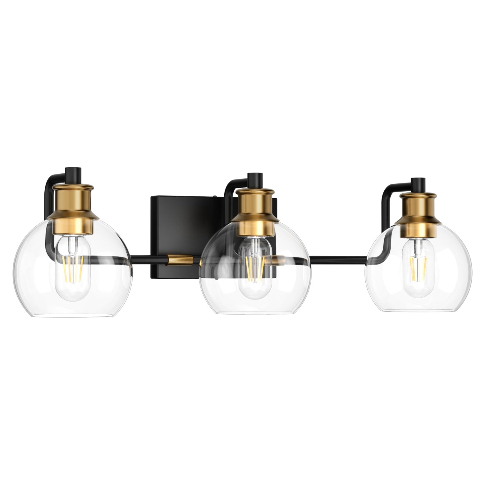 Tipace Vintage Bathroom Vanity Light Fixture, 3-Light Black & Gold Glass Globe, Model L-7493-1, Industrial Farmhouse Style