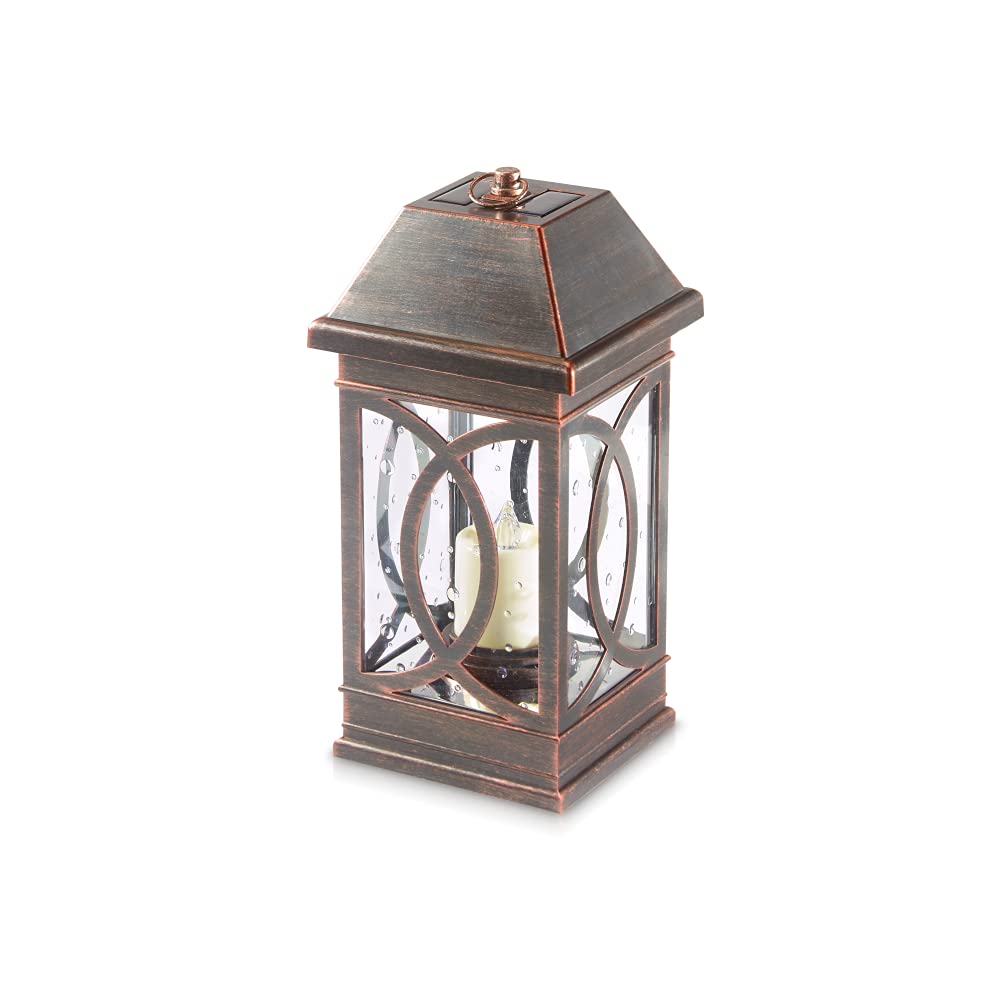 Smart Solar San Vincente II Outdoor LED Solar Lantern with Hanging Loop and Real Seeded Glass Shade, Solar-Powered Hanging Lante