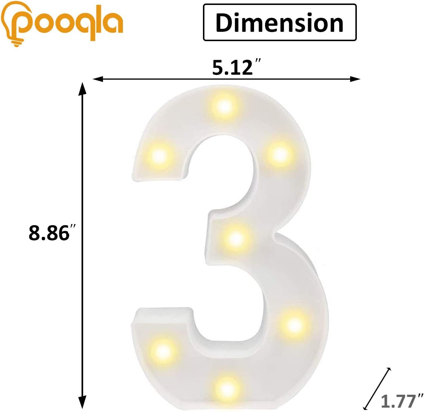 Pooqla Led Light Up Numbers 3  Warm White And Colorful Lighted Marquee Numbers With Remote  Lighted Numbers For 3Rd 13Th Birthday Decorations  Gift For Girls Boys Her Him Anniversary Home Party Decor