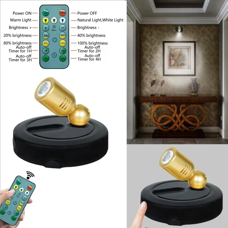 BERGUSTCH Picture Light, Battery Operated, 3 Color Temperatures, Remote Control, Indoor LED Accent Light, Model B-QX009HJ-2, Multicolor