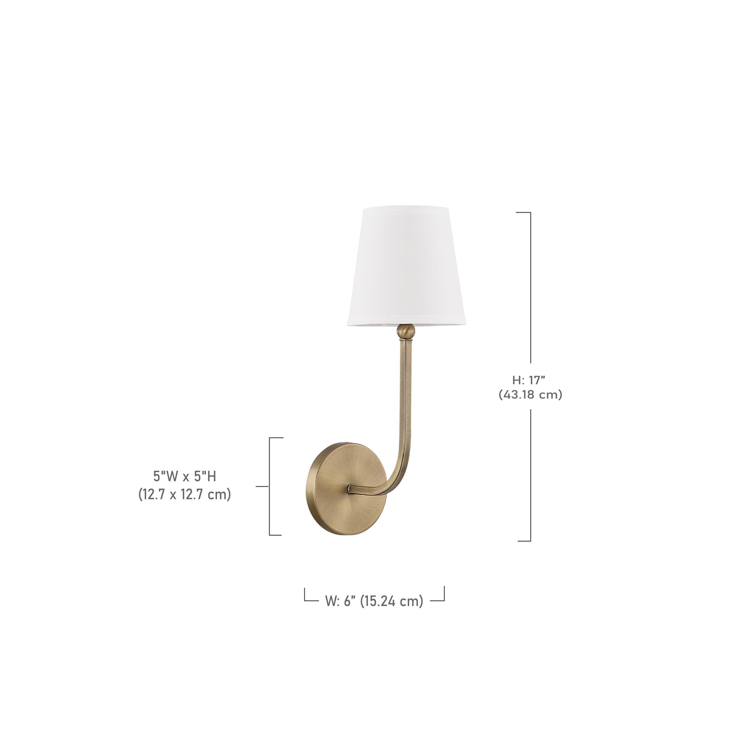 Capital Lighting Dawson Wall Sconce, 1-Light, Aged Brass, 17in H x 6in W, Metal & Cloth, Model 619311AD-674