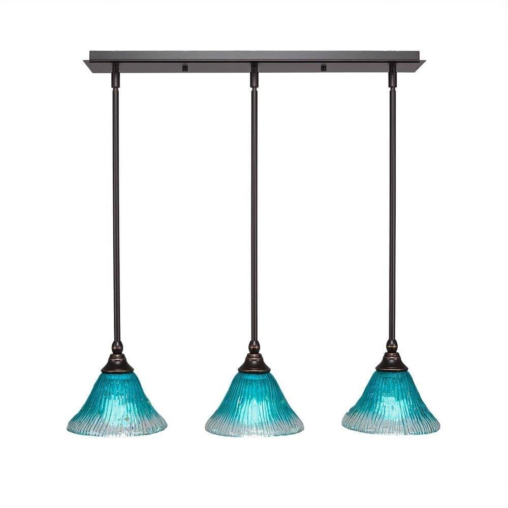 Toltec Lighting 25-Dg-458 3 Light Multi-Light Mini Hang Straight Swivel Pendant With Teal Crystal Glass, 7&quot;, Dark Granite