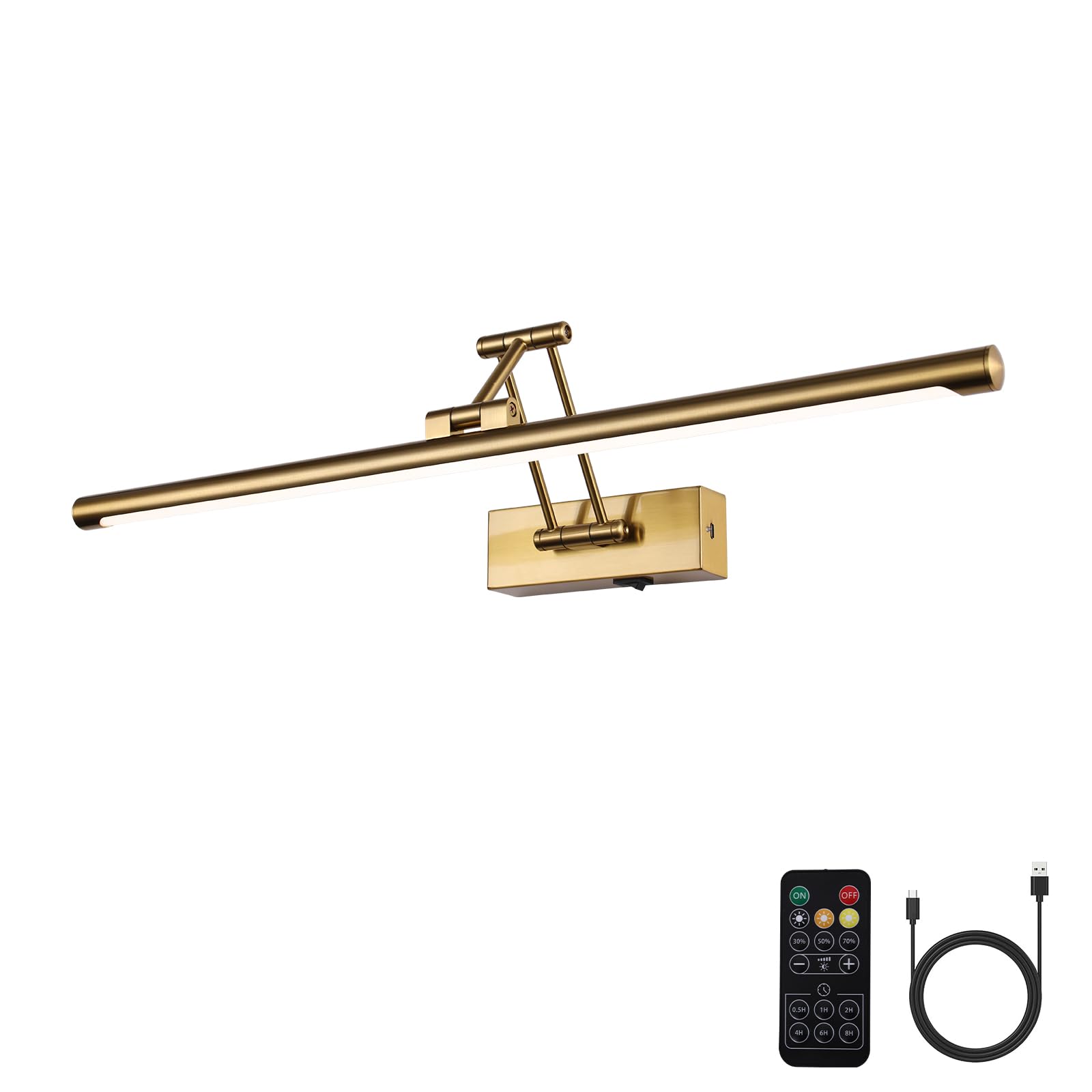 Yumcrelect Picture Light Battery Operated With Remote Led Dimmable Picture Light For discomfort-reducingtings  Brass Rechargeable 24 Inch Battery Operated Wall Sconce For Art Lighting Gallery Portrait Artwork