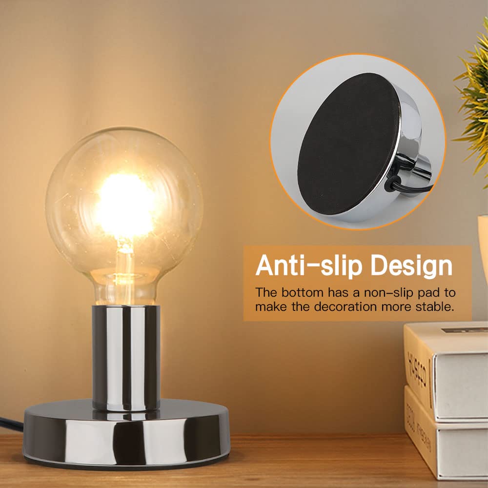 Helunsi Industrial Table Lamp Base, Silver Metal E26/E27 Bulb Holder, Mini Short Desk Lamp With 5.8Ft Cord, Model E507234