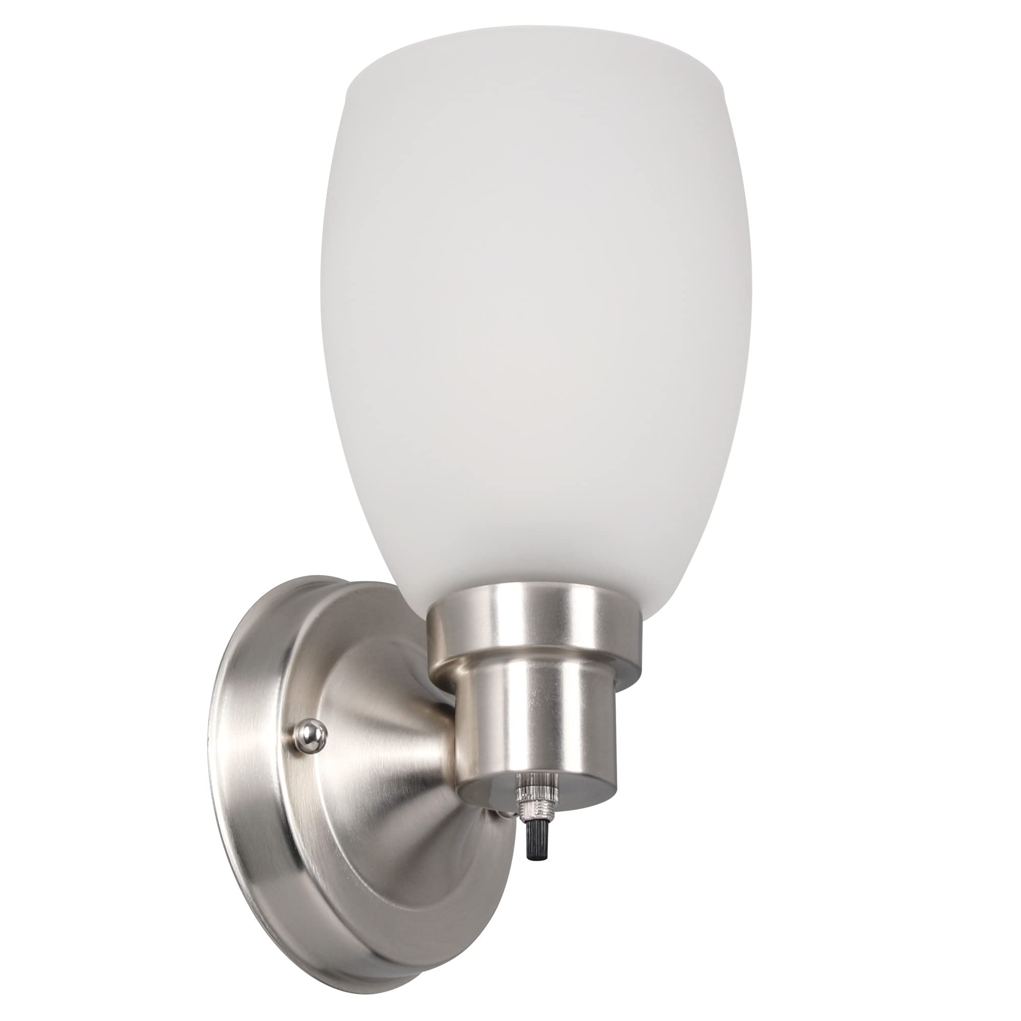 Design House Lydia Wall Sconce, 1 Light, Frosted Glass, Dimmable, Twist On/Off Switch, Satin Nickel, 4.88 In X 5.125 In X 9.75 I