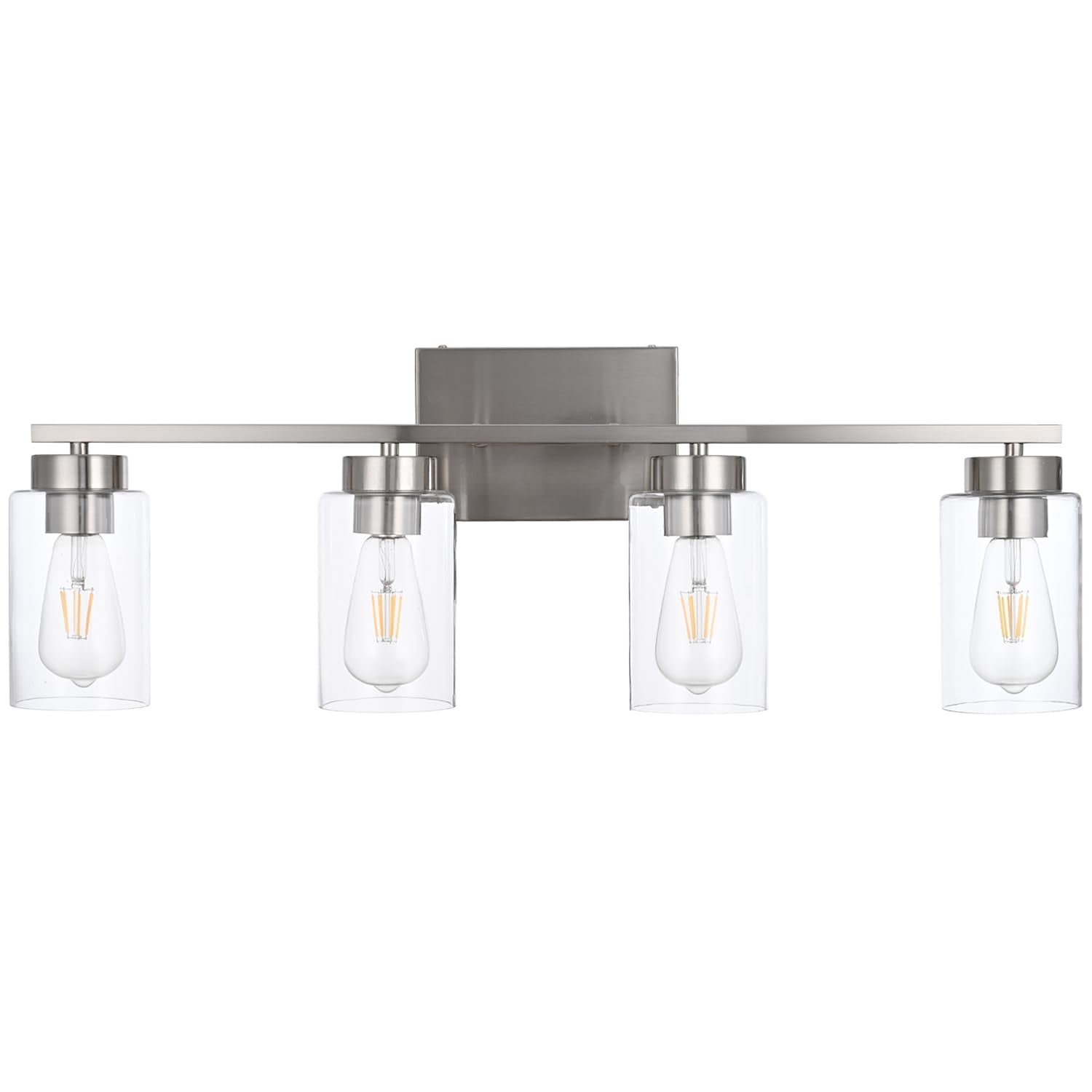 A1A9 4 Light Bathroom Vanity Light Fixtures, Brush Nickel Modern Wall Lights With Clear Glass Shade, Vintage Wall Sconce Lightin