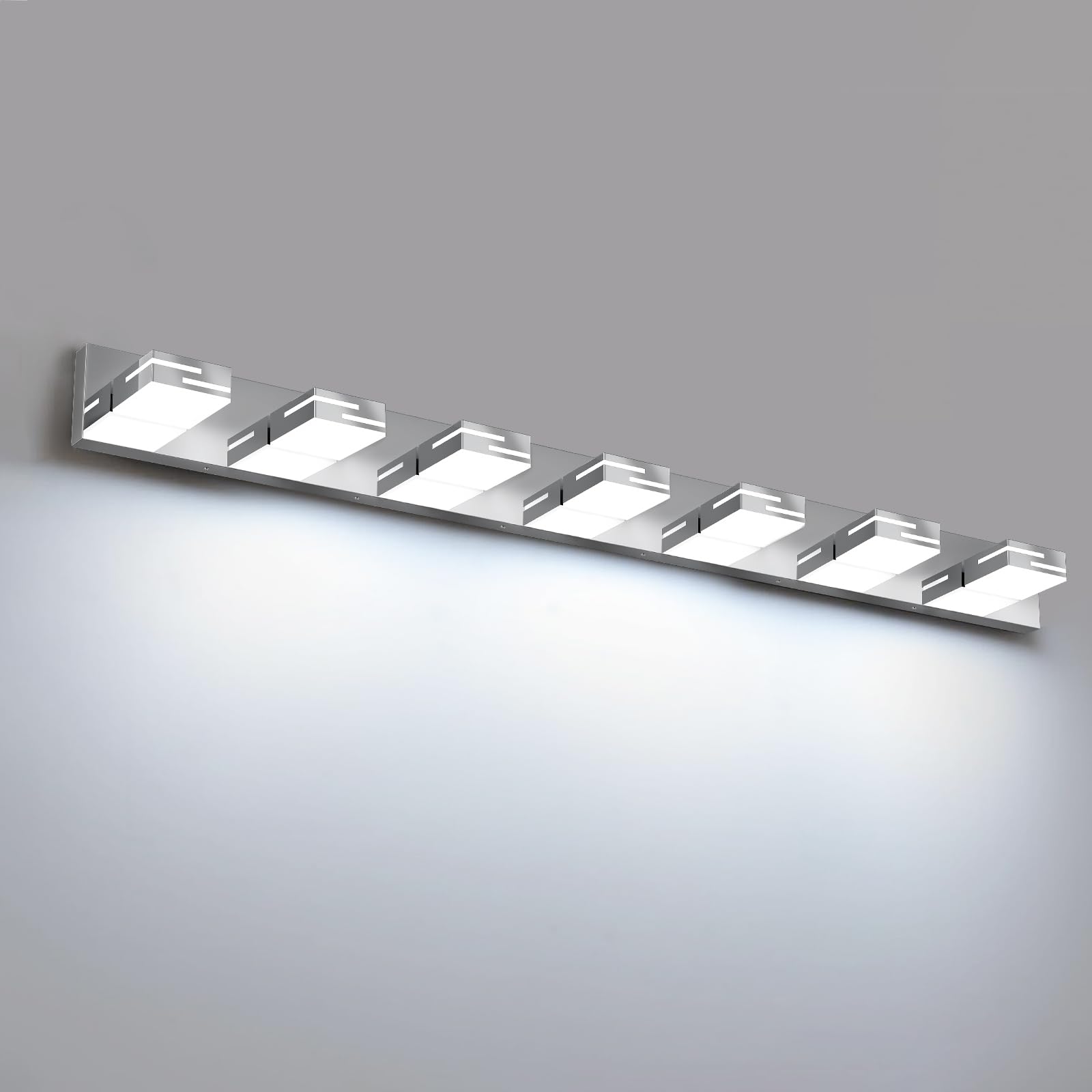 LKHF LED Modern Bathroom Vanity Light Fixtures  7-Light 48-inch Dimmable Chrome Vanity Lights for Bathroom Lighting Fixtures Over Mirror  with 350 Rotatable Heads (Cool White 6000K)