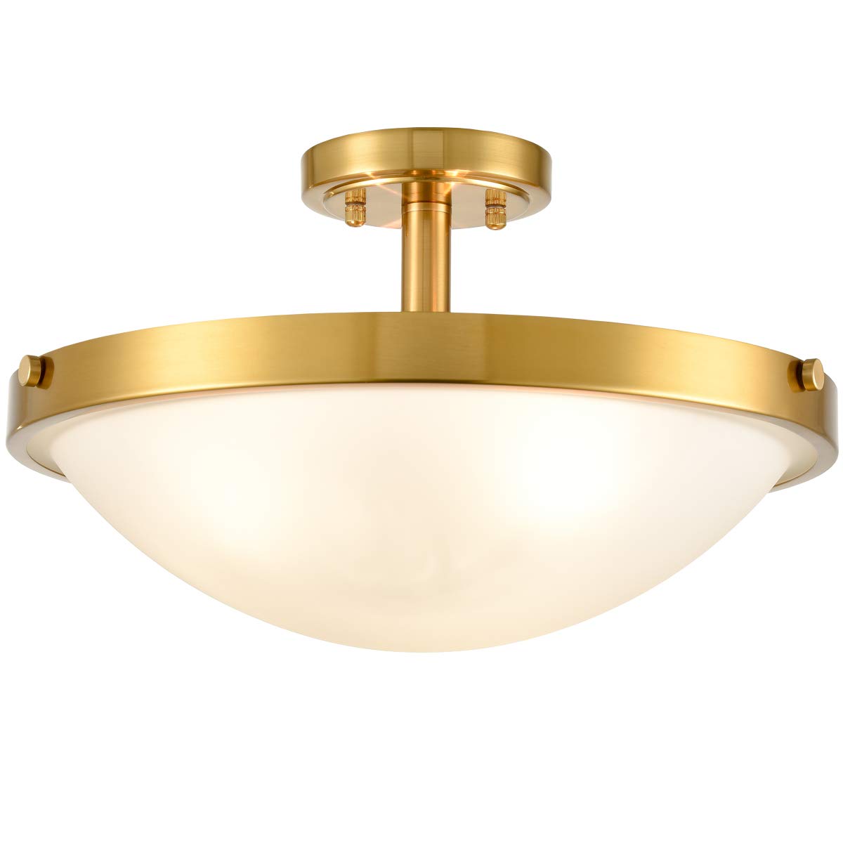 SAMTEEN 16-Inch Gold Semi Flush Mount Ceiling Light Mid Century Modern 3-Light Milk Glass Ceiling Light Brass Glass Flush Mount 