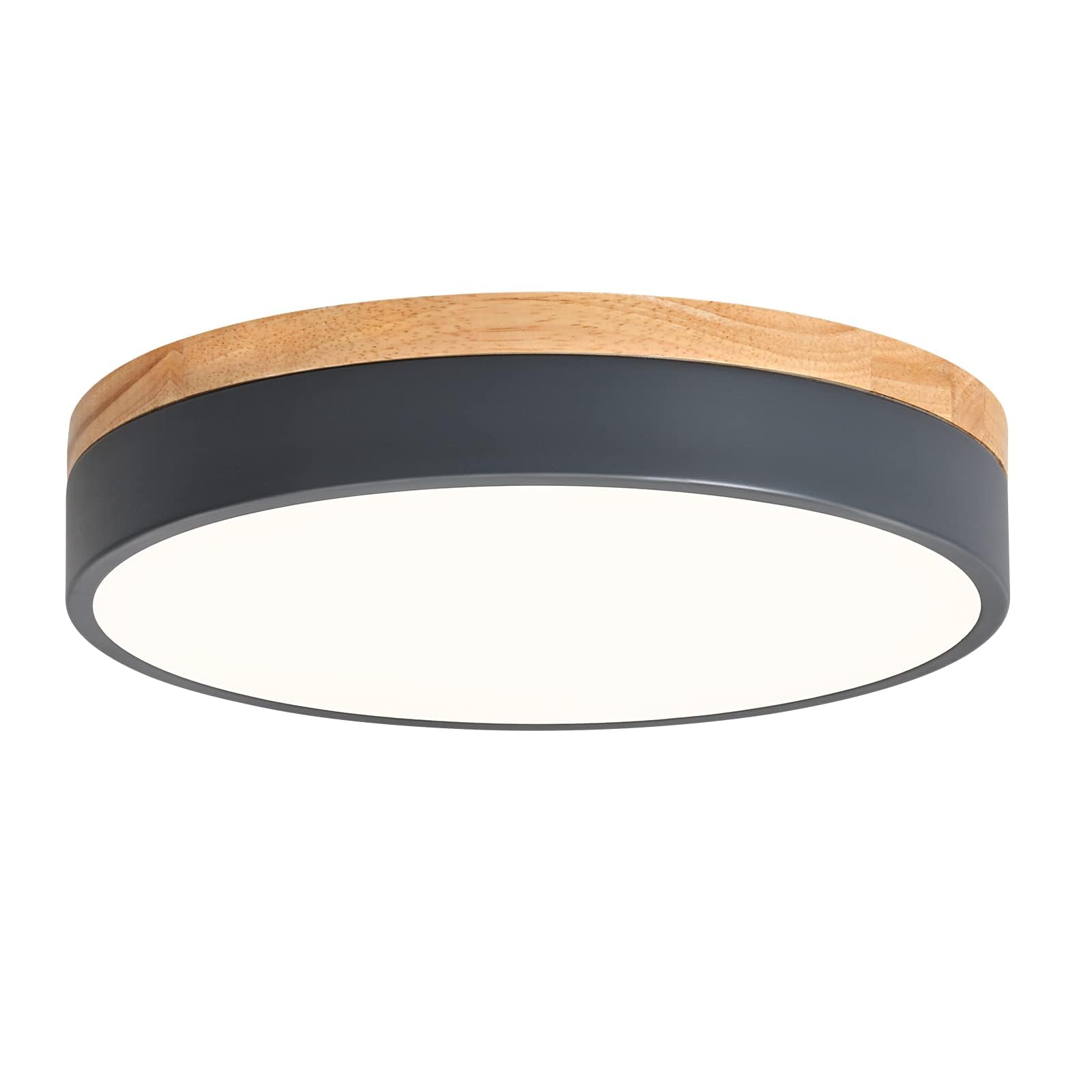 Goomavi Dimmable Wood Led Close To Ceiling Light, Modern 2700K-6000K 5Cct Round Grey Flush Mount Ceiling Light Fixtures, Minimalist Ceiling Lamp For Bedroom, Kitchen, Hallway, Laundry Room-11.8In