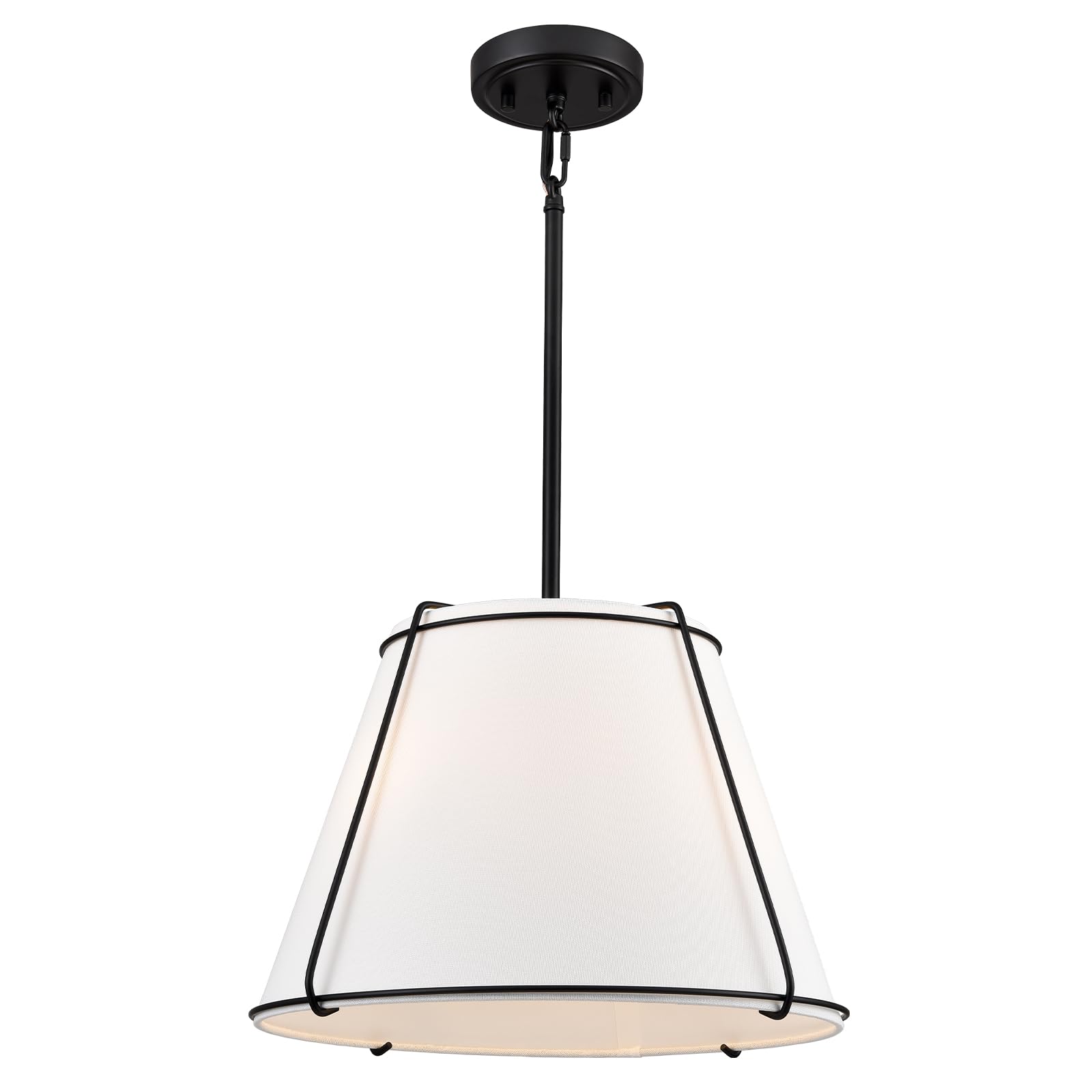 AXILAND Modern Pendant Light Fixtures, 16 White Linen Drum Pendant Lights, Adjustable Hanging Light Fixture with Metal Frame, Bl