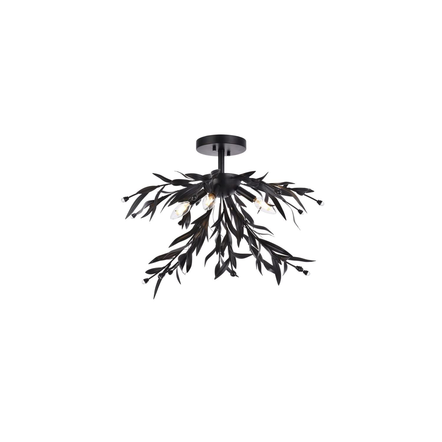 Living District Priscilla 4-Light Flush Mount Light Fixture, Steel/Crystal, Black, Model LD810F23BK