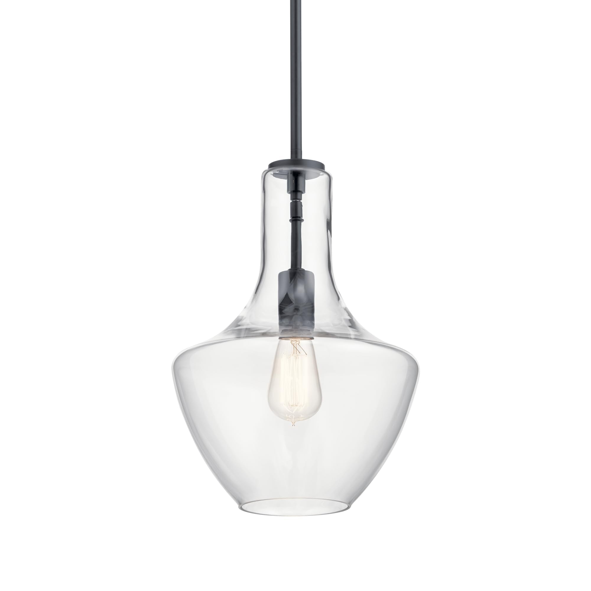 Everly 15.25 1-Light Bell Pendant With Clear Seeded Glass In Black, For A Kitchen Island, Dining Nook, Or Home Bar, (15.25 X 10.