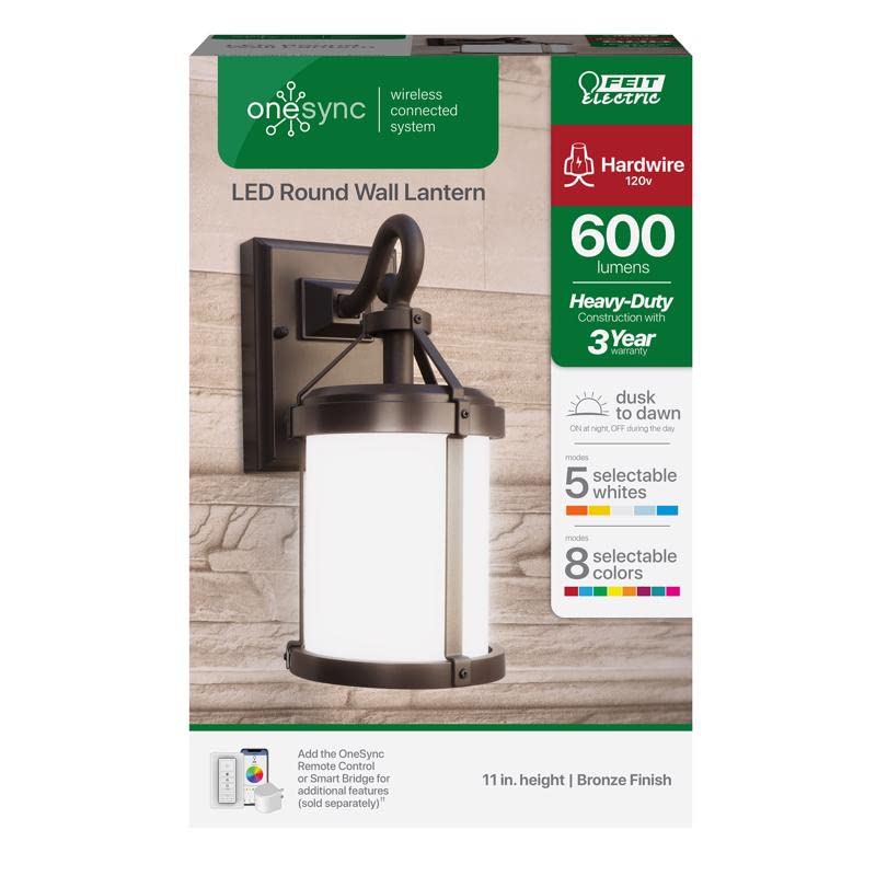 Feit Electric LED Wall Lantern, Dusk to Dawn, Model LAN11RND/SYNCBZ, One Size, Bronze Finish