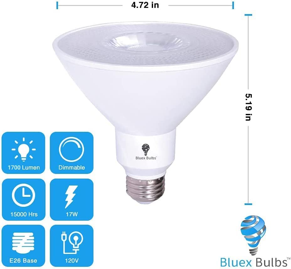 Bluex Bulbs 6 Pack PAR38 LED Flood Light 17W 1700 Lumens Waterproof 4000K Cool White Dimmable for Security, Backyard, Garage