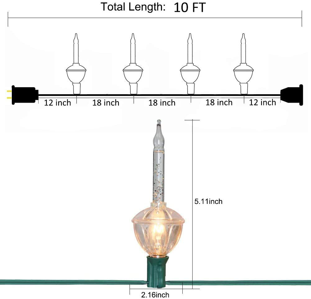 Romasaty Silver Bubble Lights Set, 11Ft Vintage Christmas String Lights, 8 Clear Glass Bulbs, Green Wire, Model ULP(7)-LR(7)(5W)
