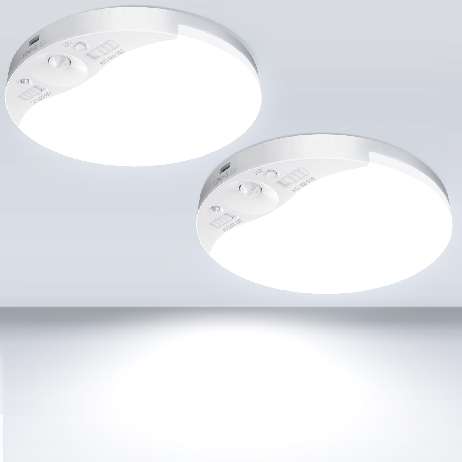 2Pack Rechargeable Motion Sensor Ceiling Light With Remote, Magnetic Wireless Ceiling Light Battery Powered, 3000K/4000K/6500K,
