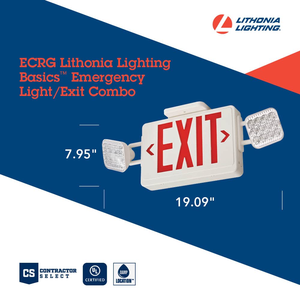 Lithonia Lighting LED Exit Sign Emergency Light Combo, 19.09in Square, Switchable Red/Green, Model ECRG SQ M6