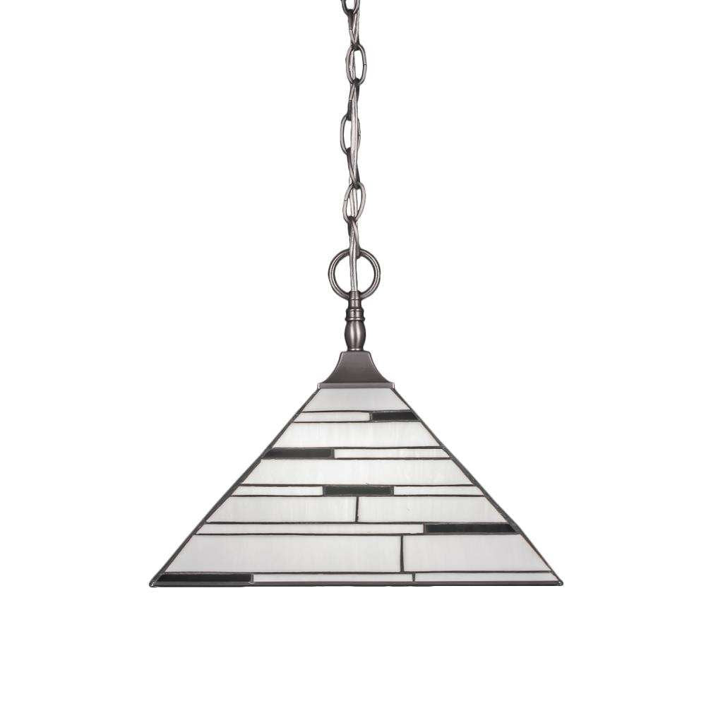 Toltec Lighting 12-Bn-952 Chain Hung Pendant With Square Fitter With 14&quot; Pearl Ebony Tiffany Glass, Brushed Nickel Finish
