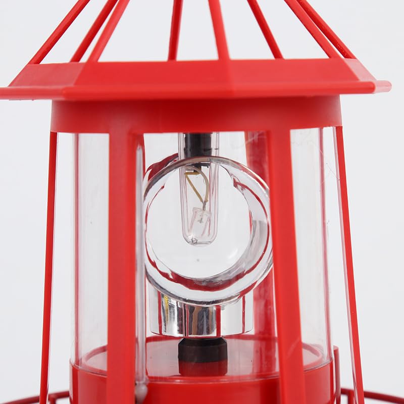 Enajucy Solar Lighthouse - 360° Rotating Light for Garden, IP65 Waterproof, Red, Durable Plastic, Model 11233