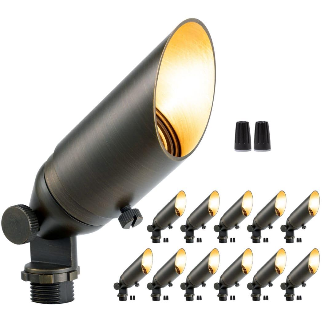 Gardenreet Die-Cast Brass Spot Light LED - MR11 Dim Outdoor 12V Uplighting Waterproof, Low Voltage Landscape Lights Metal, Bronz