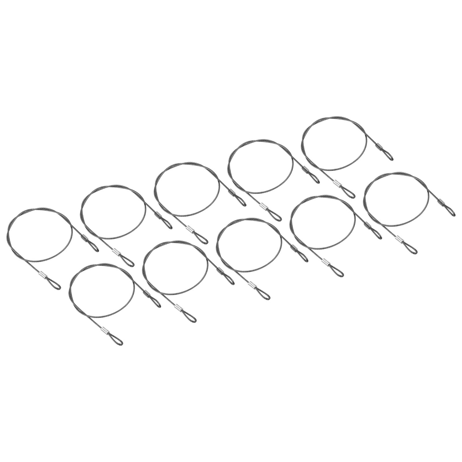 PATIKIL 20 Inch Safety Security Cable Wire, 10 Pack Stainless Steel 50cmx2mm Stage Lights Rope with Double Loop for DJ Lighting 