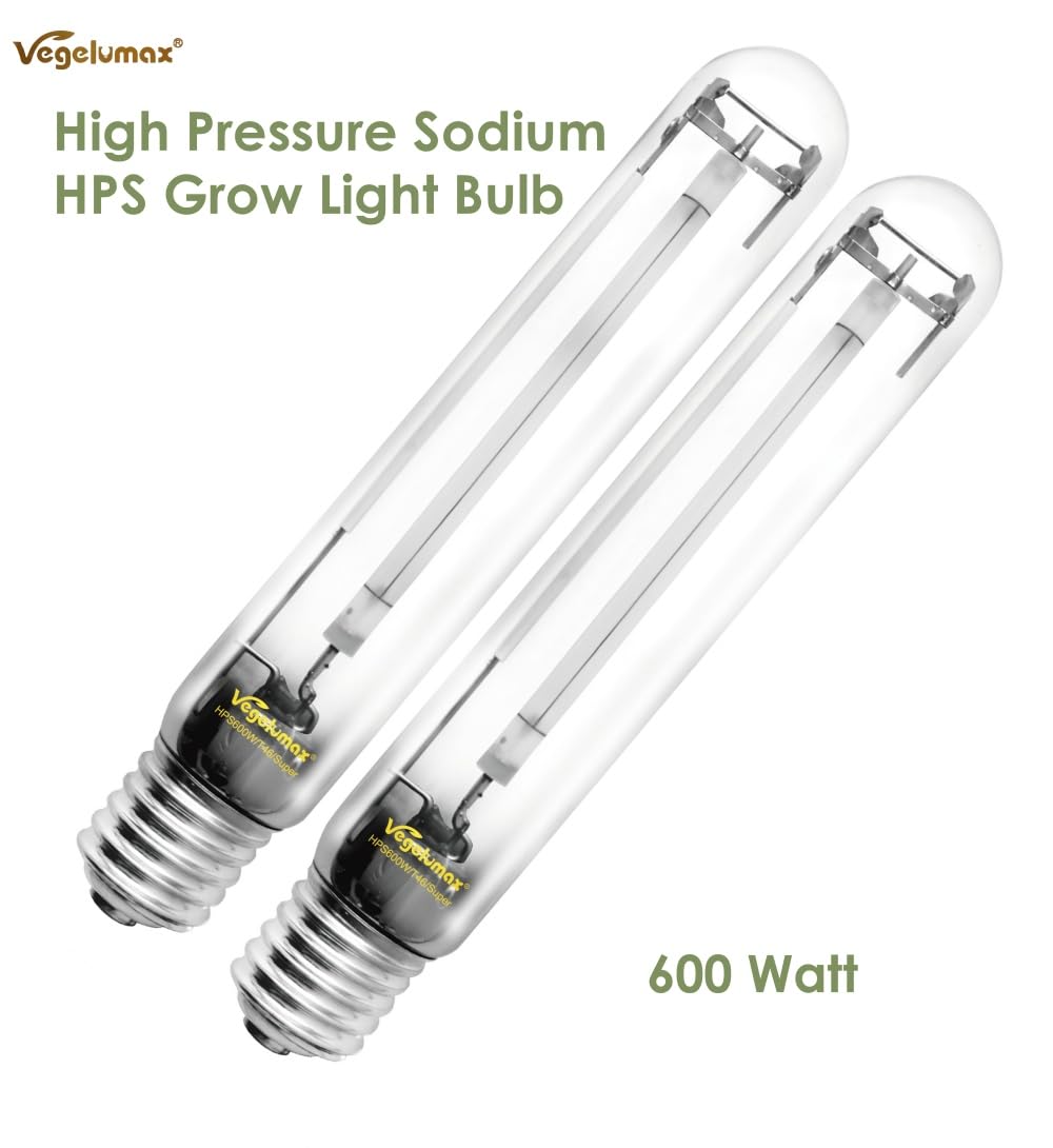 Vegelumax 2-Pack 600 Watt Hydroponic High Pressure Sodium Hps Grow Light Bulb Lamp,High Par Enhanced Red And Orange Spectrum, Cc