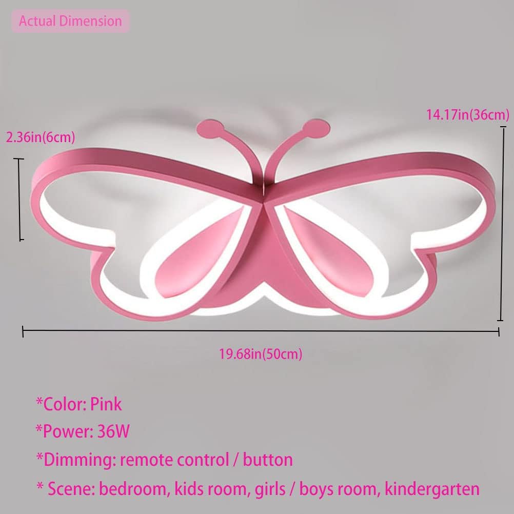 Bdxky Led Ceiling Light Fixture Modern Kids Room Flush Mount Dimmable With Remote 36W Pink Butterfly Ceiling Lamp For Girl Boy B
