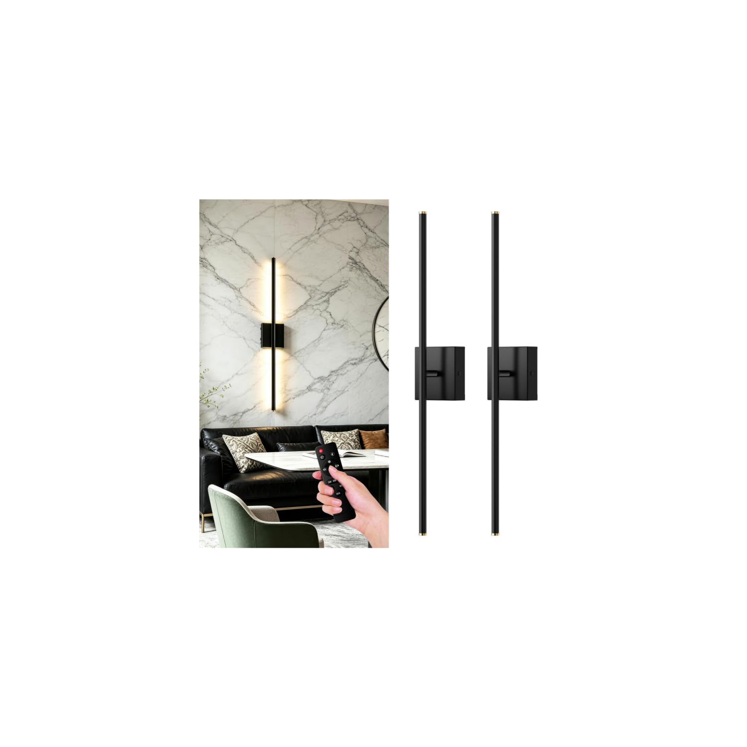 ZZXX 28 Inch Hardwire Wall Sconce Set of Two, 2700K-6500K Modern Wall Lights with Remote Control, 350 Rotate LED Bathroom Wall L