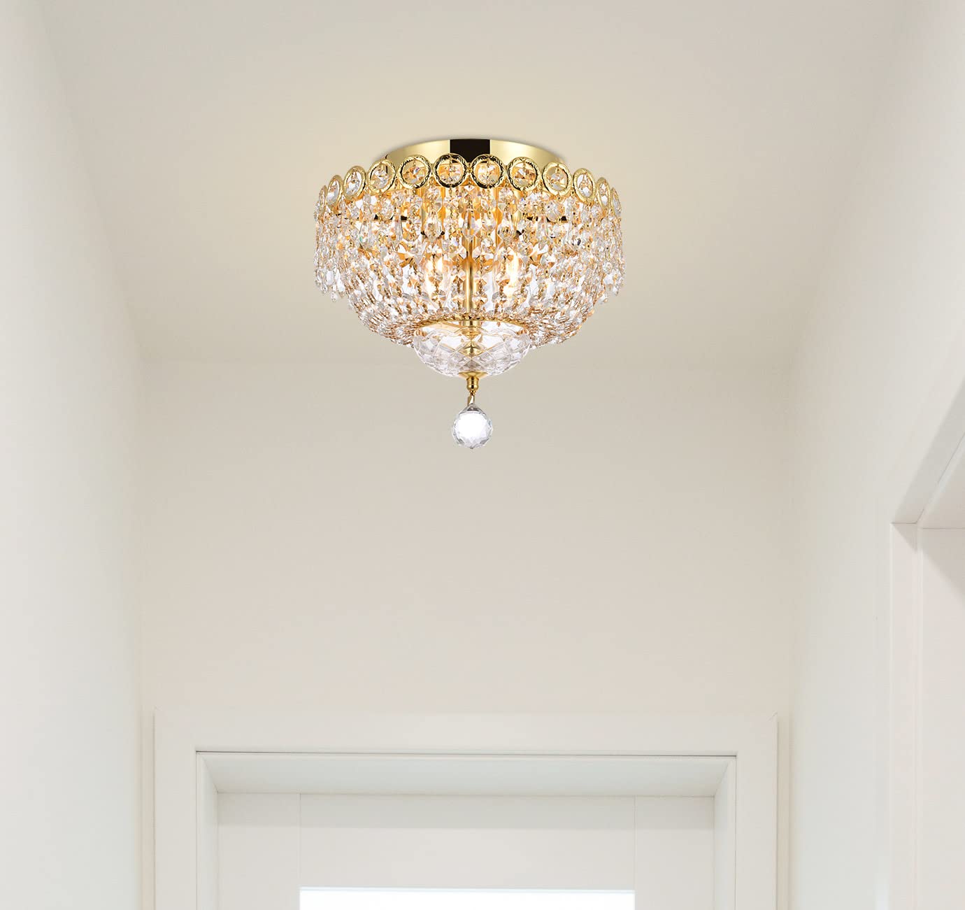 Elegant Lighting Century Flush Mount Light - Gold Finish, Royal Cut Crystal, Model V1900F12G/Rc