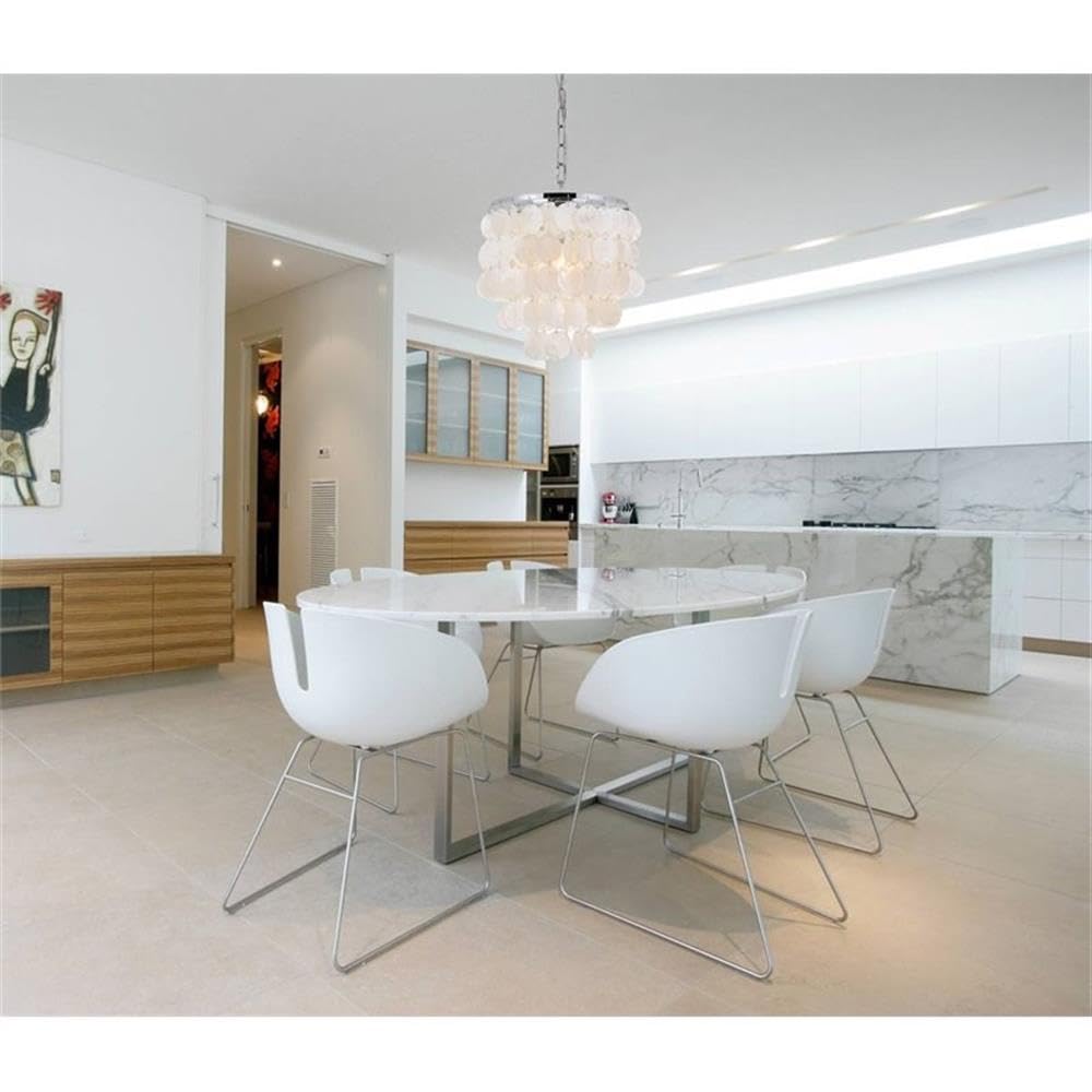 Living District 1-Light Mid-Century Chrome Pendant Light With White Shell Shade