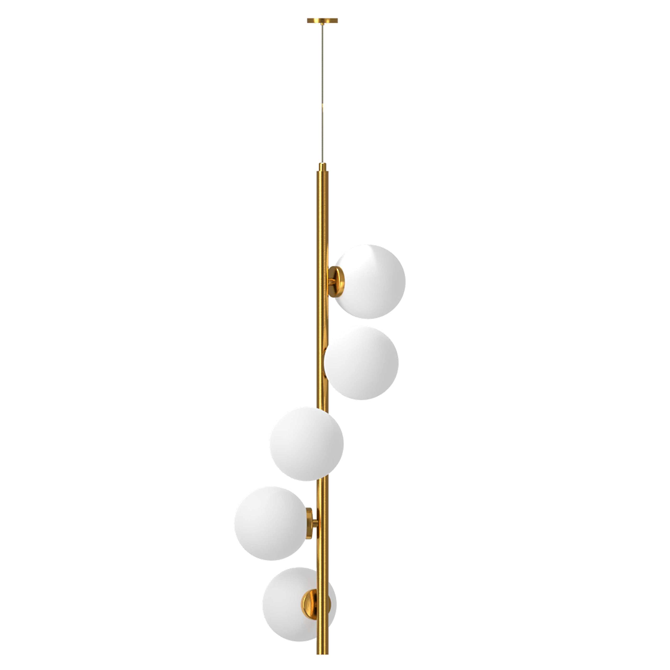 Ambiate Arano Linear Globe Pendant Light Fixture, Frosted Glass Globe Shades, Brushed Goldtone Finish, Uses Five G9 Bulbs (Not I
