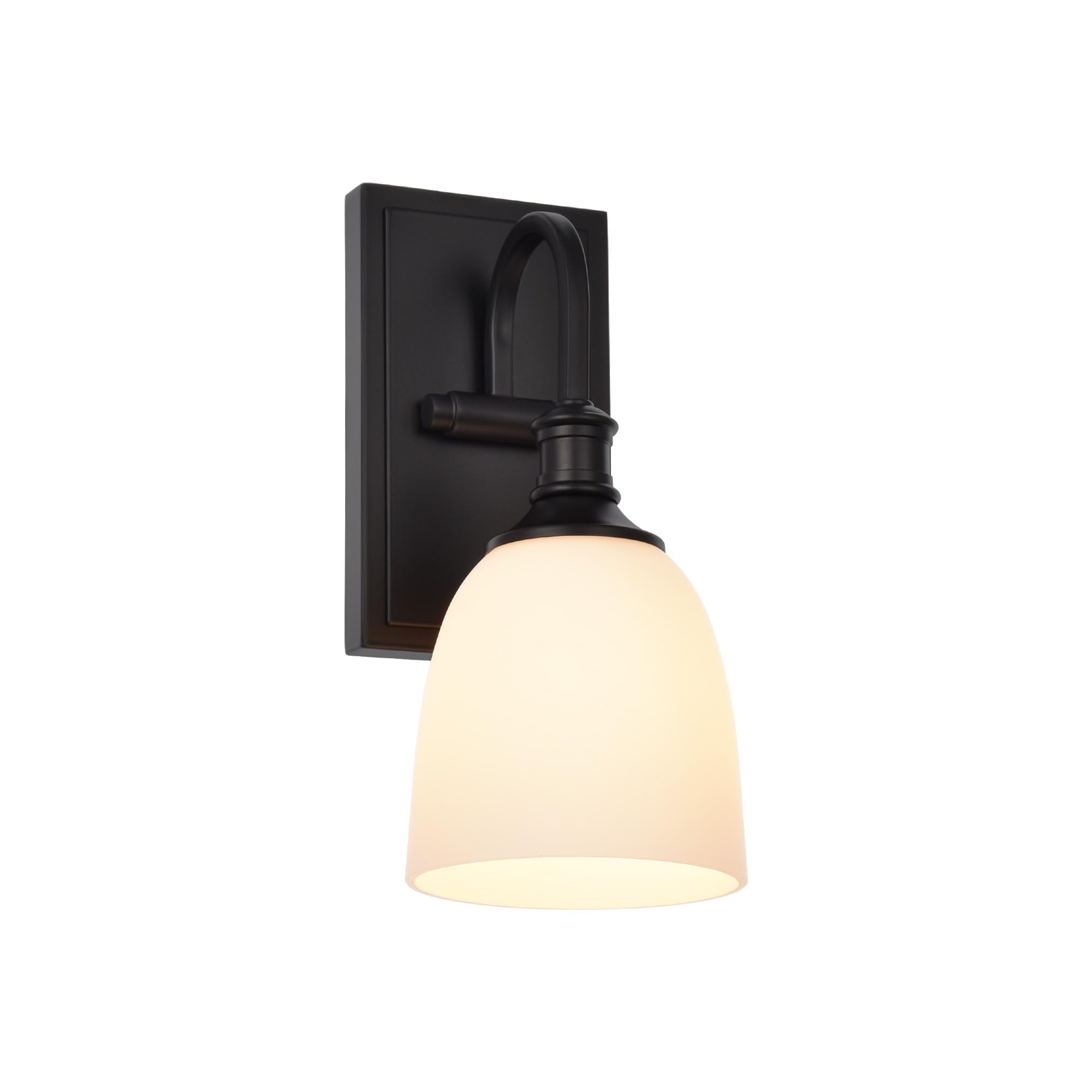 Hanaloa Wall Sconce Light, Vintage Sconces Wall Lighting In Matte Black, 1 Light Bathroom Vanity Lighting With Opal Glass Shade, Wall Light For Bedroom Bathroom Living Room Entryway Hallway