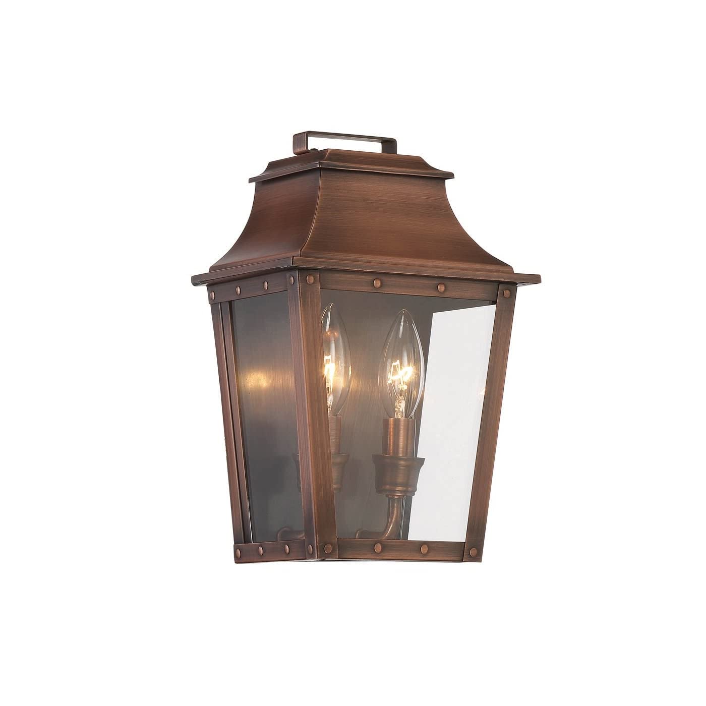 Acclaim Lighting 8423CP | Vintage Solid Copper Two Light Dimmable Wall Mounted Outdoor Wet Rated Lantern with Clear Glass | Hand