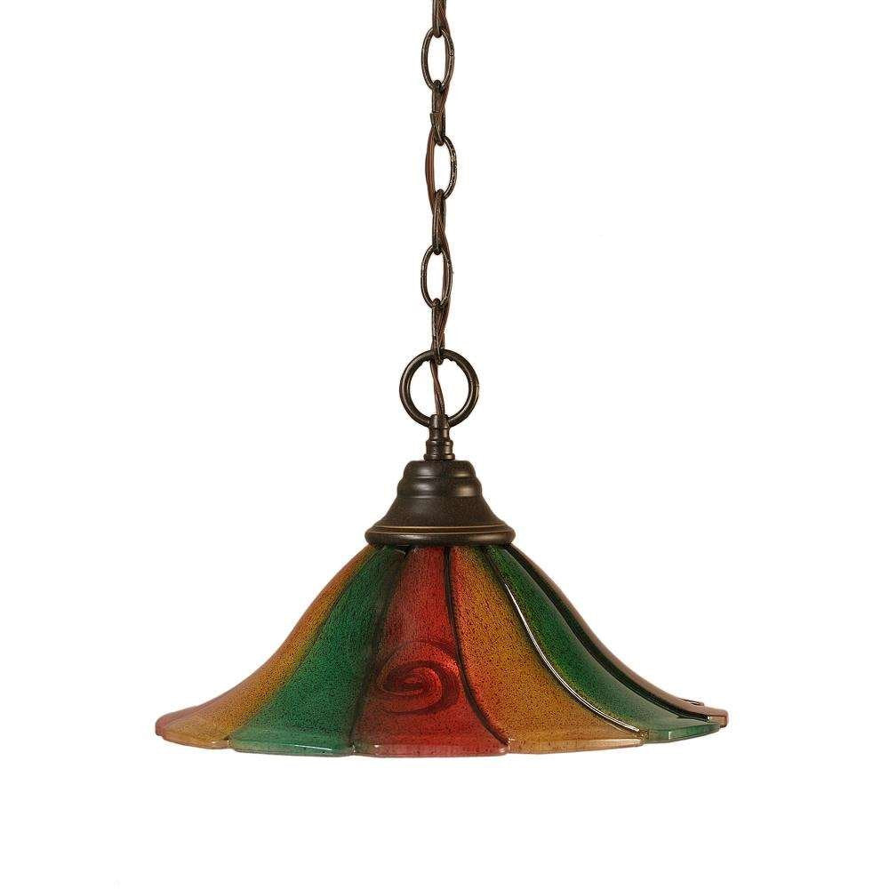 Toltec Lighting 10-Dg-764 Chain Hung Pendant With 14&quot; Mardi Gras Glass, Dark Granite Finish