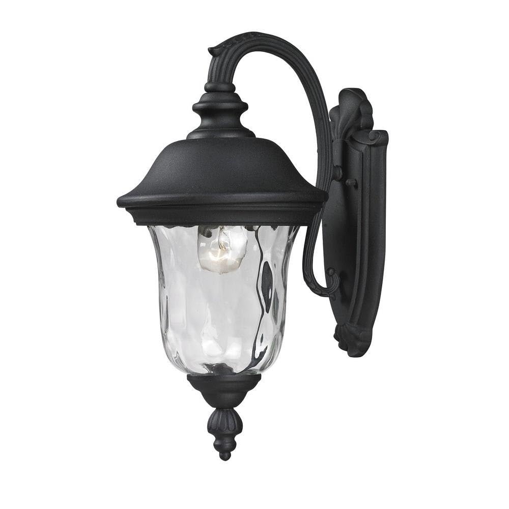 Z-Lite Armstrong Outdoor Wall Light, Aluminum Frame, Black Finish, Clear Water Glass, Model 534S-BK, Medium Size