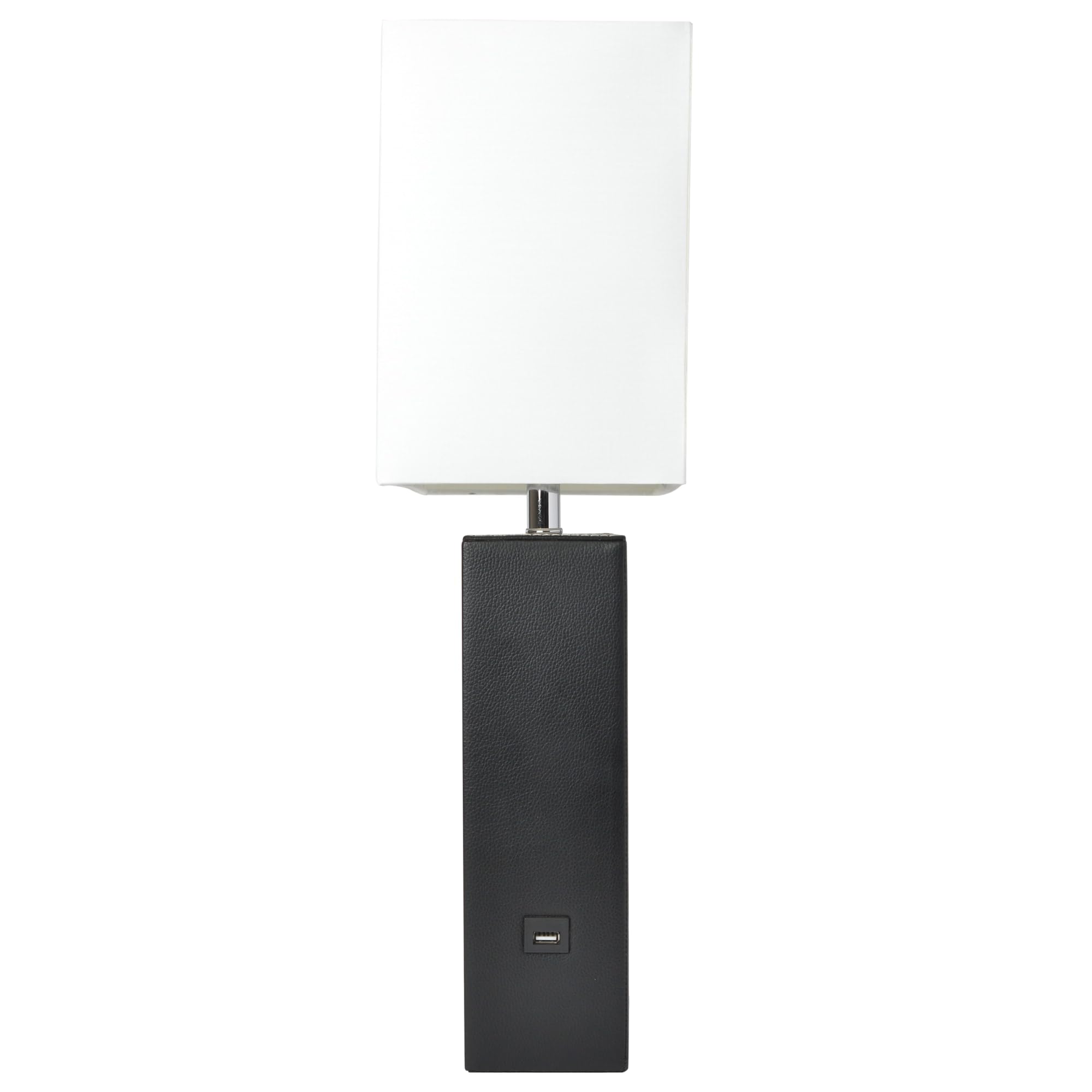 Elegant Designs Lt1053-Blk Modern Leather Usb And White Fabric Shade Table Lamp, Black - (Pack Of 1)