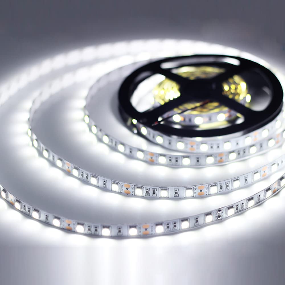 Hauty White Led Strip Light, Non-Waterproof 16Ft/5M Smd 5050 60Leds/M Total 300 Leds Dc 12V Flexible Cuttable Led Tape (No 12V P