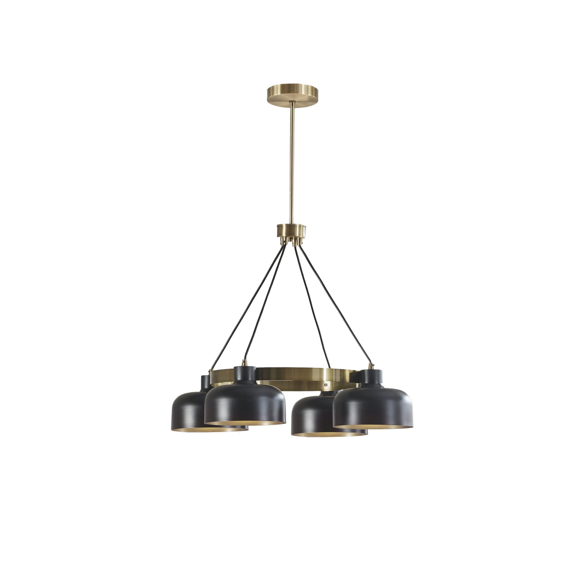 INK+IVY Abbott Chandelier, Adjustable Rod, 4 Bulbs, Iron, 28.5inDia x 26.5inH-50.5inH, Black/Gold, Model