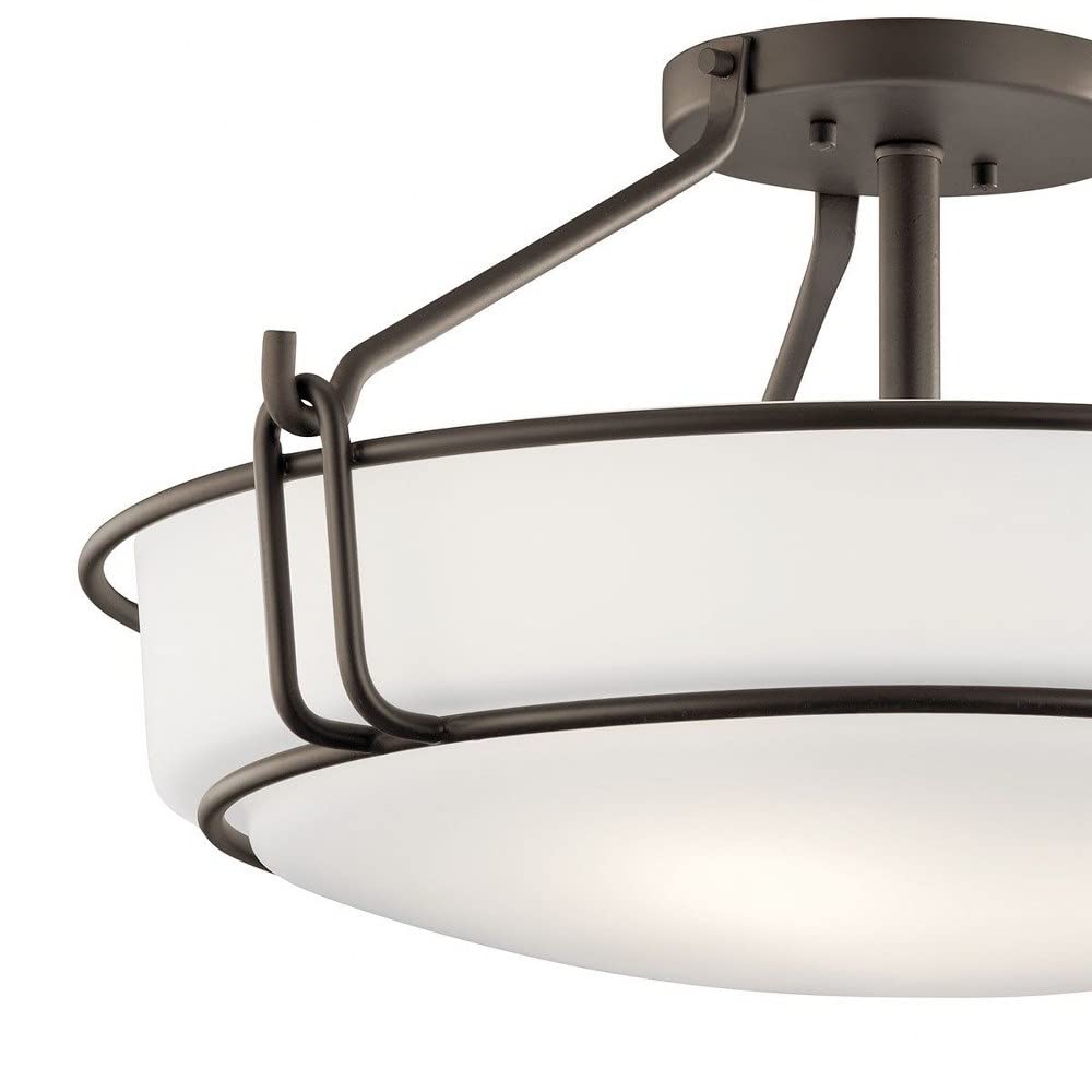 Kichler Alkire 22'' 4 Light Semi Flush With Satin Etched White Glass In Olde Bronze